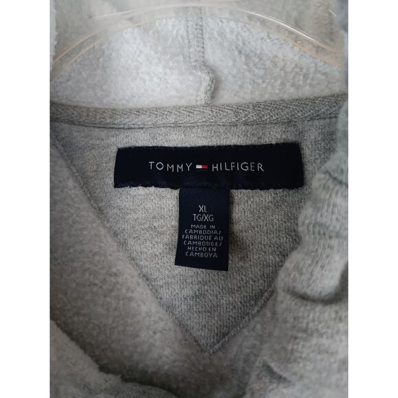 Tommy Hilfiger Hoodie Mens XL Gray Spell Out Zip Drawstring Street Casual Y2K - Picture 6 of 14